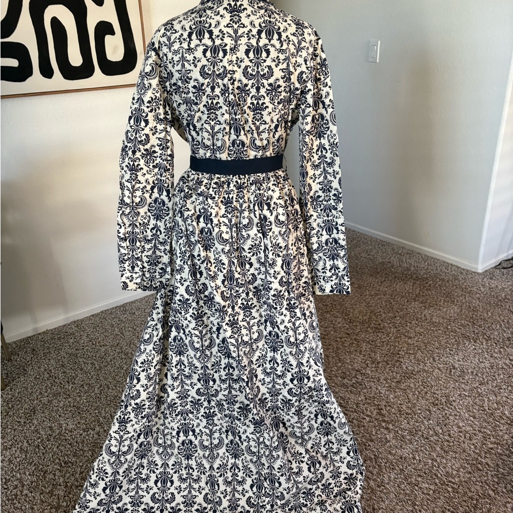 Trish Scully Constance Dress Long Sleeve Patterned in Navy and White - Picture 3 of 9